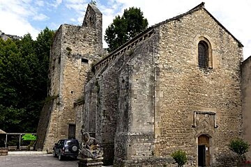 a photo of a stone church