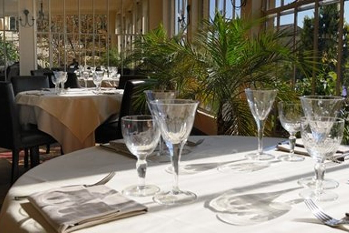 photo of a dining room in an atrium