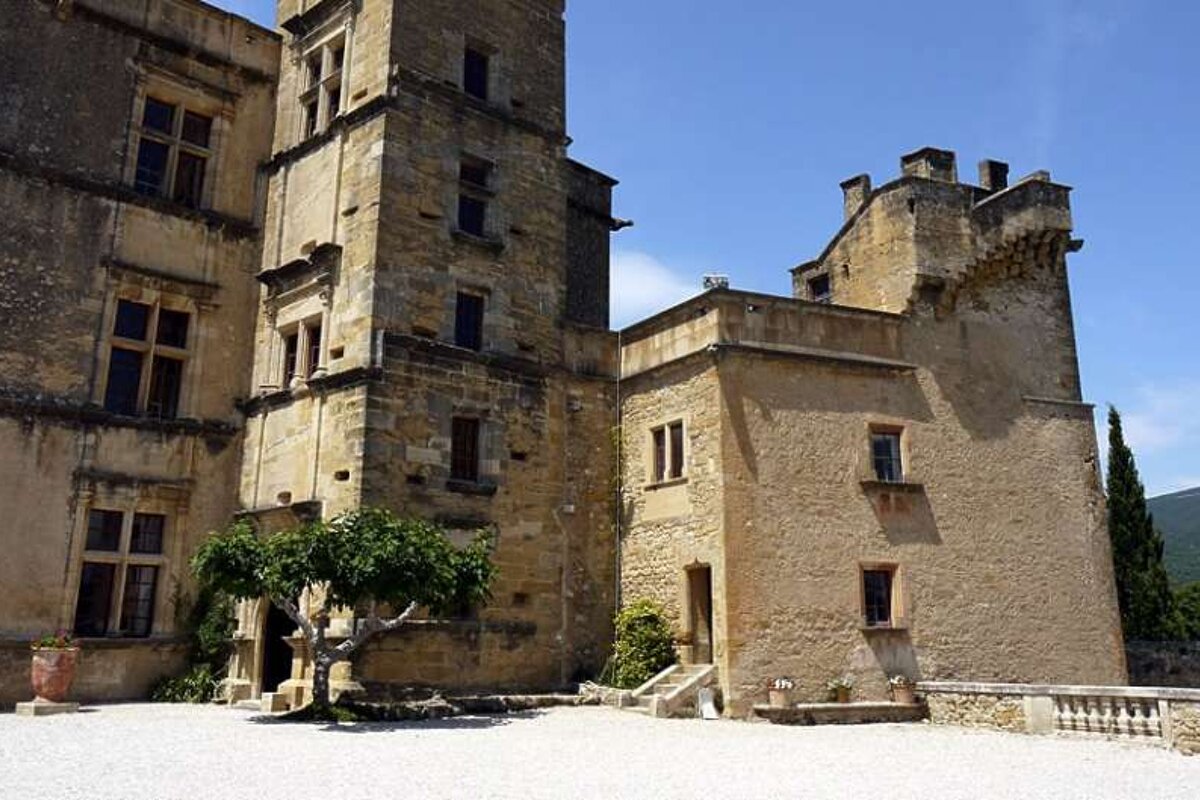 a photo of castle and its courtyard