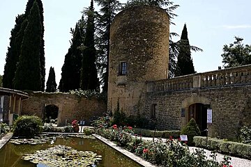 a photo of a pond and a tower