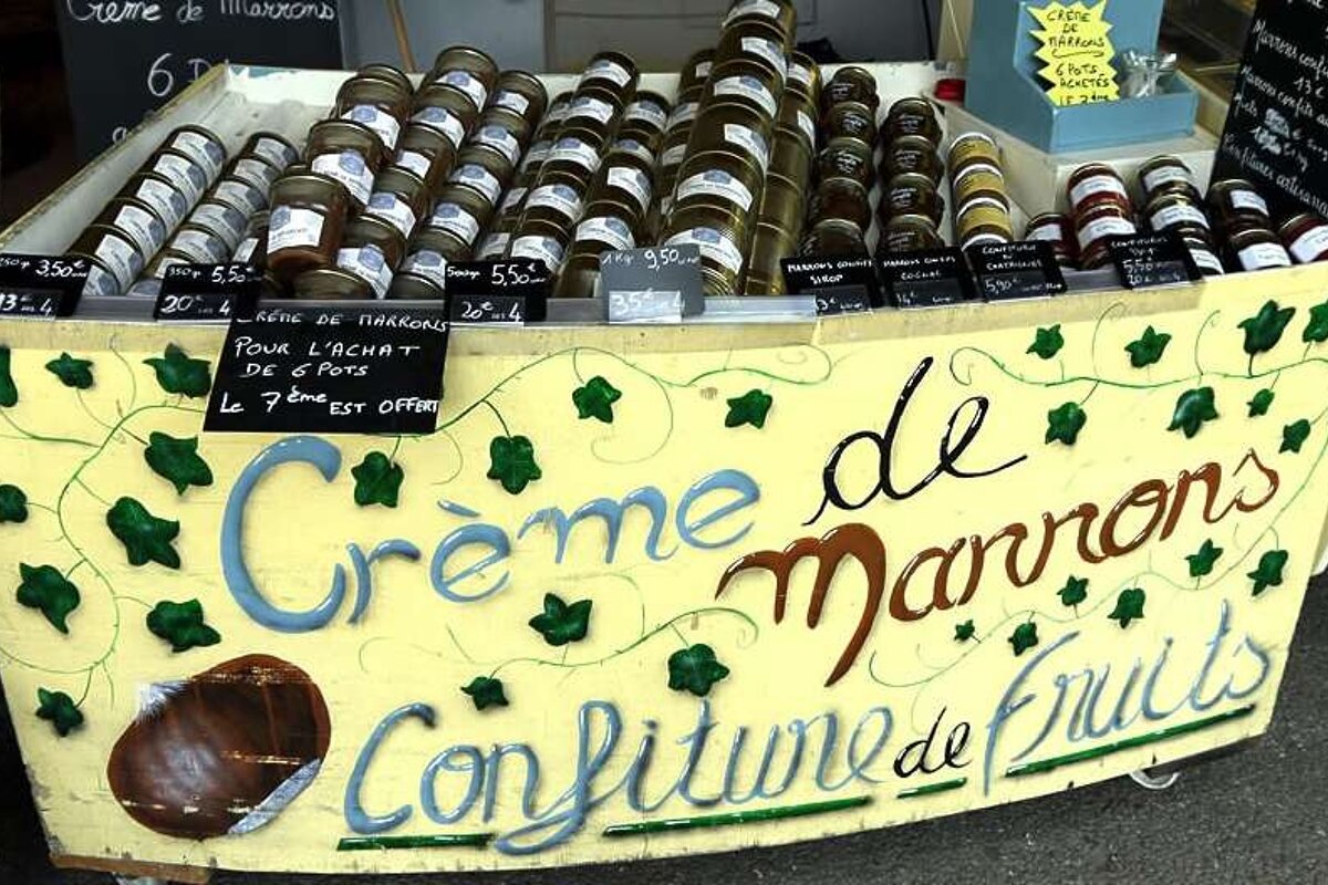 a stall of chestnut products