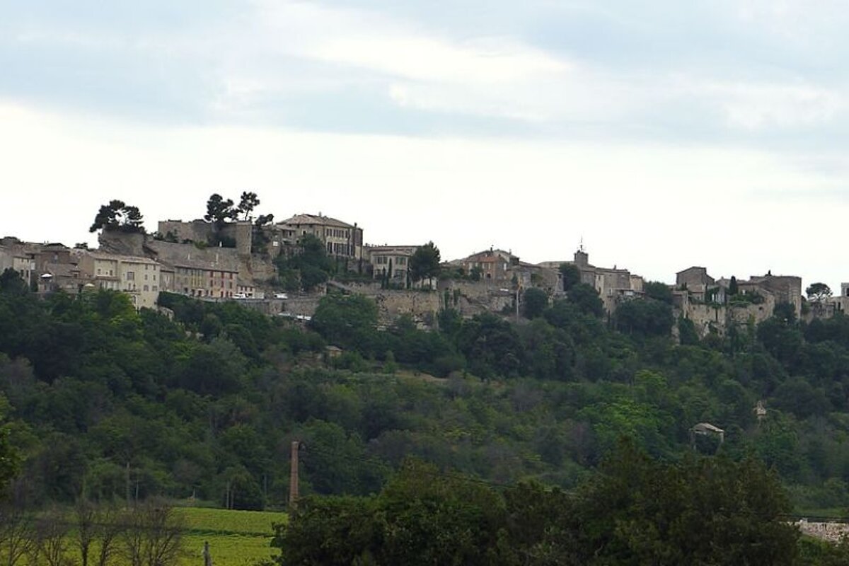 photo of a village in a hill with green fields
