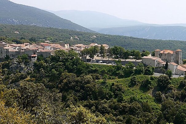 photo of a village in green hills