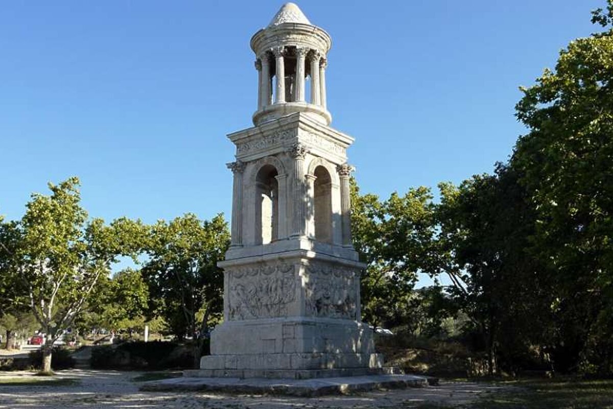 photo of a stone mausoleum