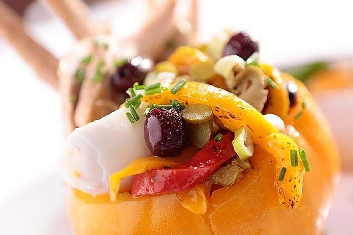 photo of a stuffed yellow pepper