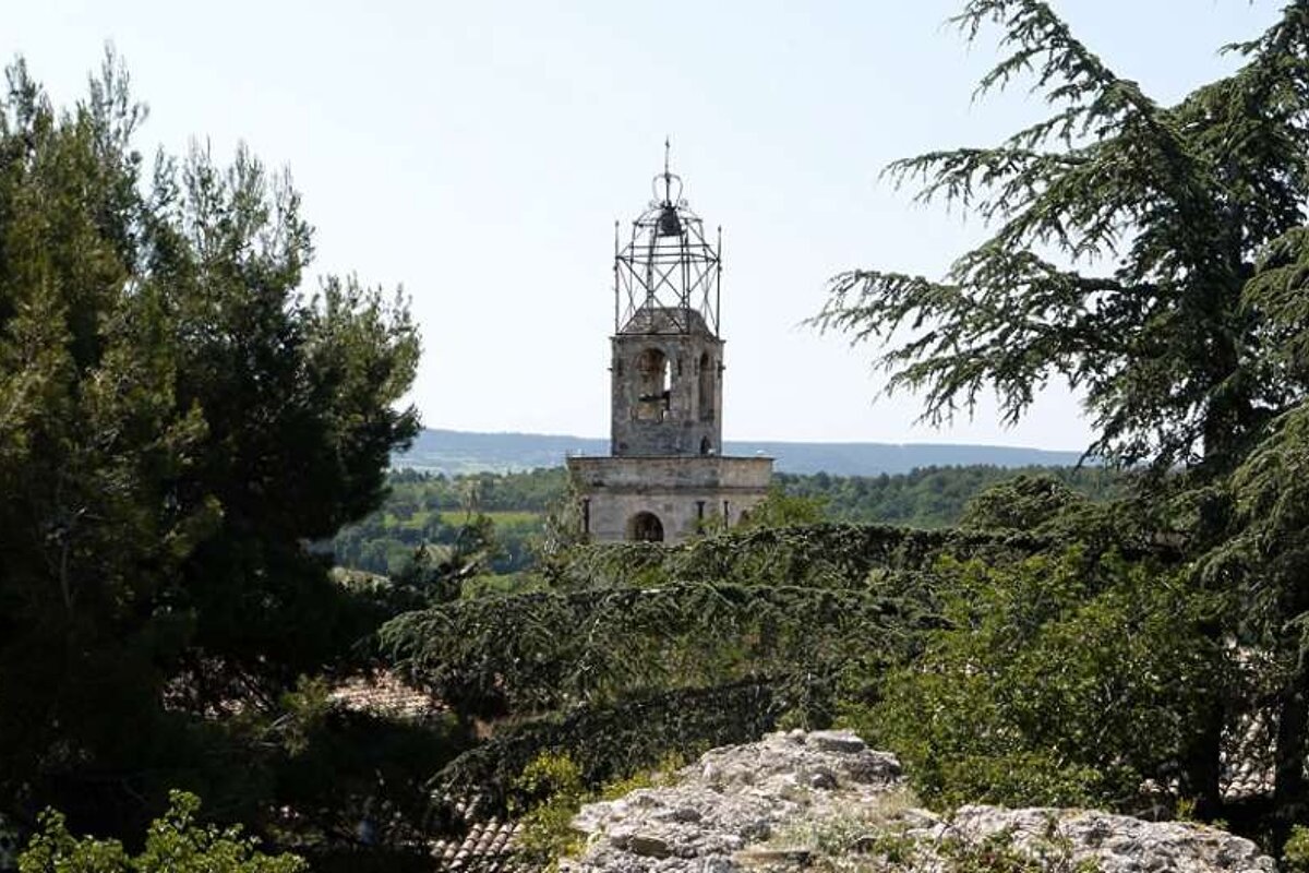 photo of a bell tower and trees