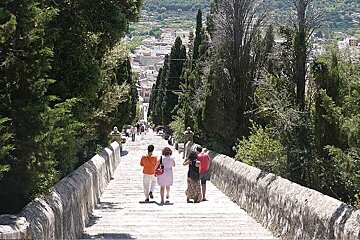photo of steps leading down to a town