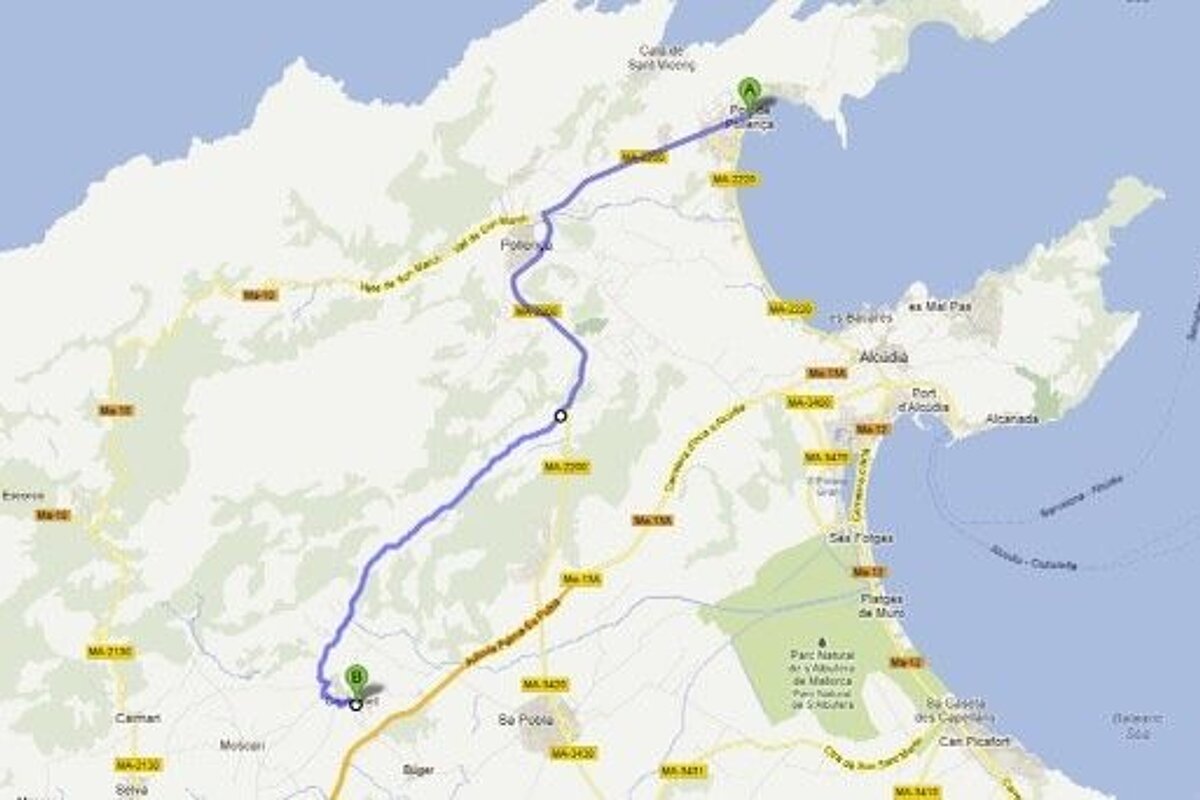 a image of a map with a route marked