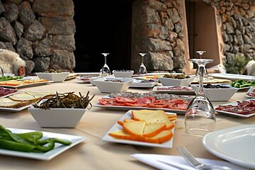 photo of a picnic table with plates of food