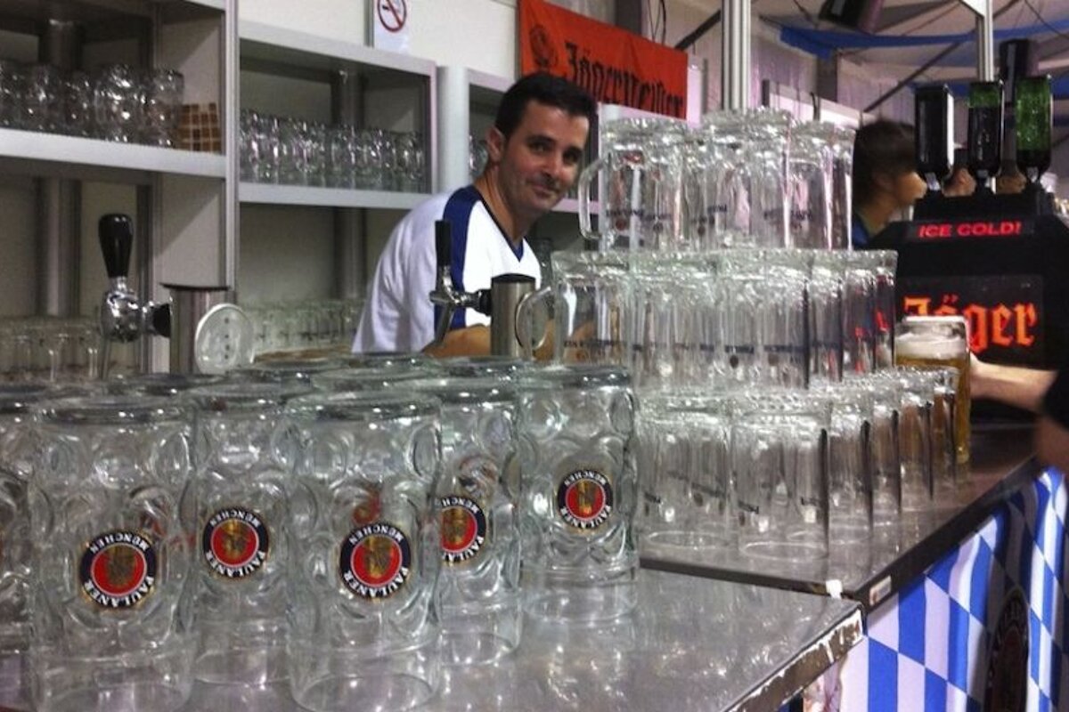 an image of a bar counter with large glasses