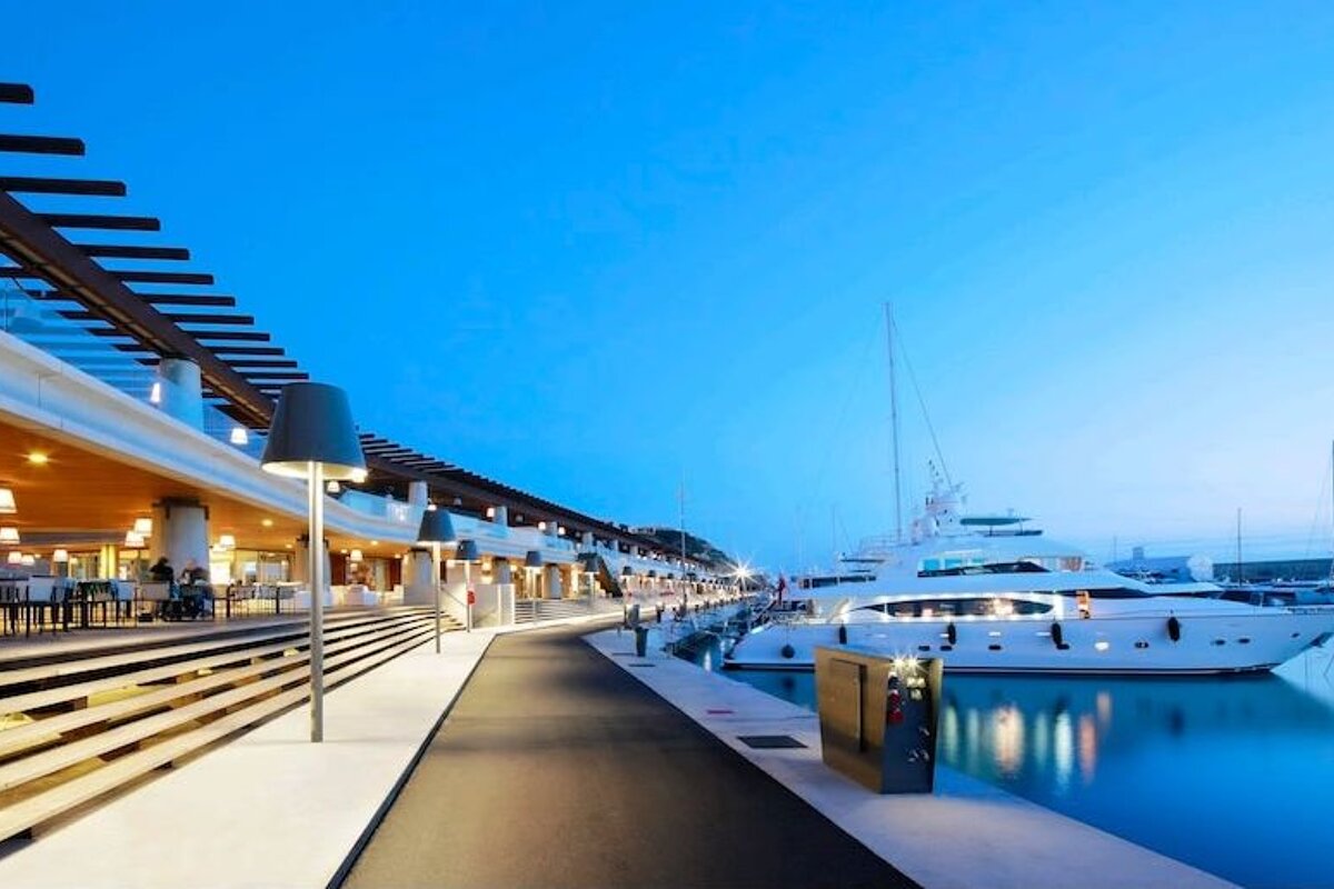 restaurant, promenade & yacht at Port Adriano Marina, Mallorca