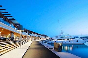 restaurant, promenade & yacht at Port Adriano Marina, Mallorca