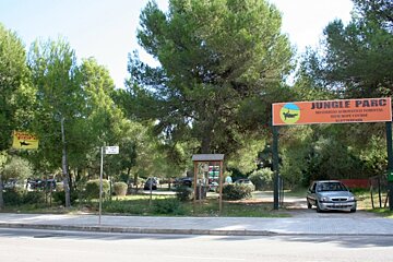 View of entrance and car park for Jungle Parc