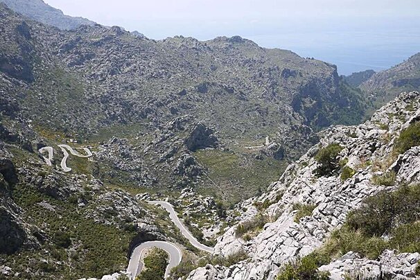 a photo of the twisty mountain road to sa calobra in majorca