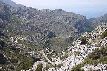 a photo of the twisty mountain road to sa calobra in majorca