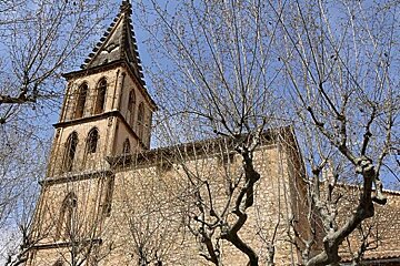 a photo of a church and winter trees