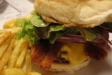 Burger and fries close up