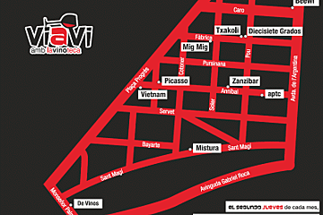 a flyer of the map showing the bars in the santa catalina viavi wine route, majorca