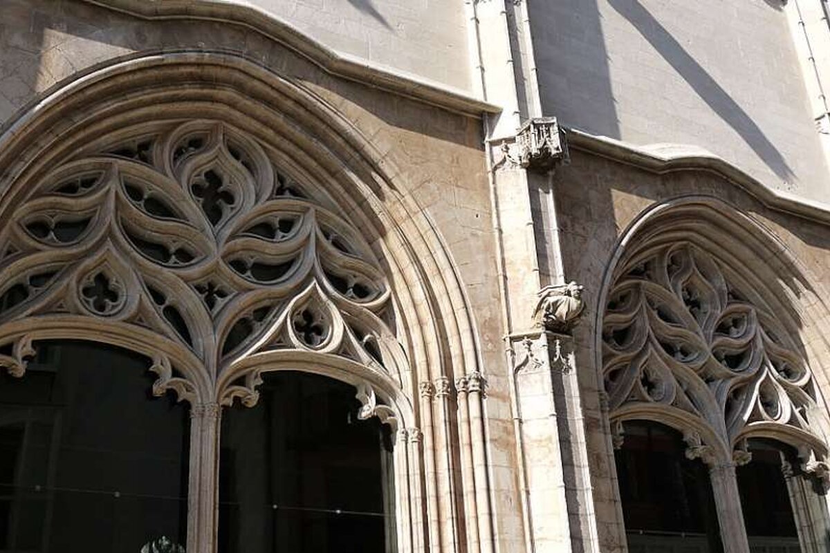 a photo of two ornate windows