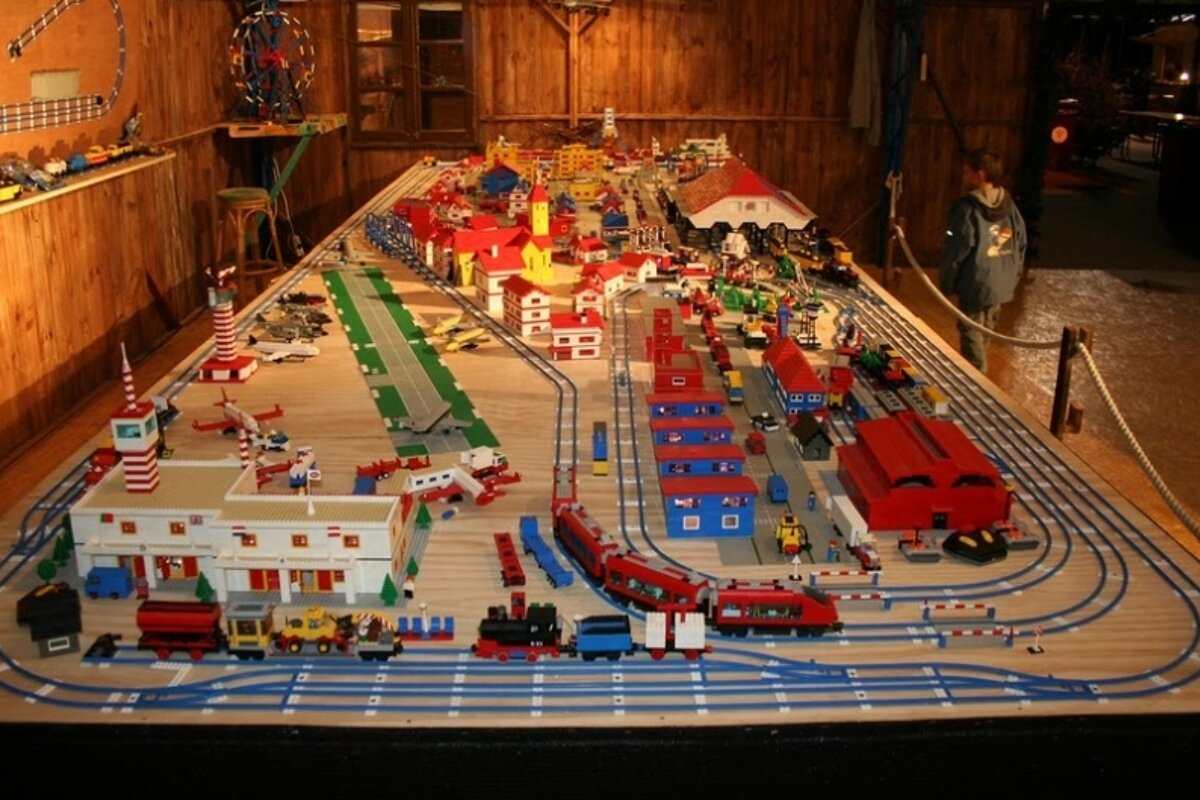 Lego train set on table