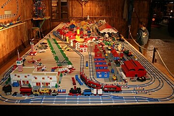 Lego train set on table
