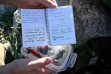 The logbook for geocachers to sign