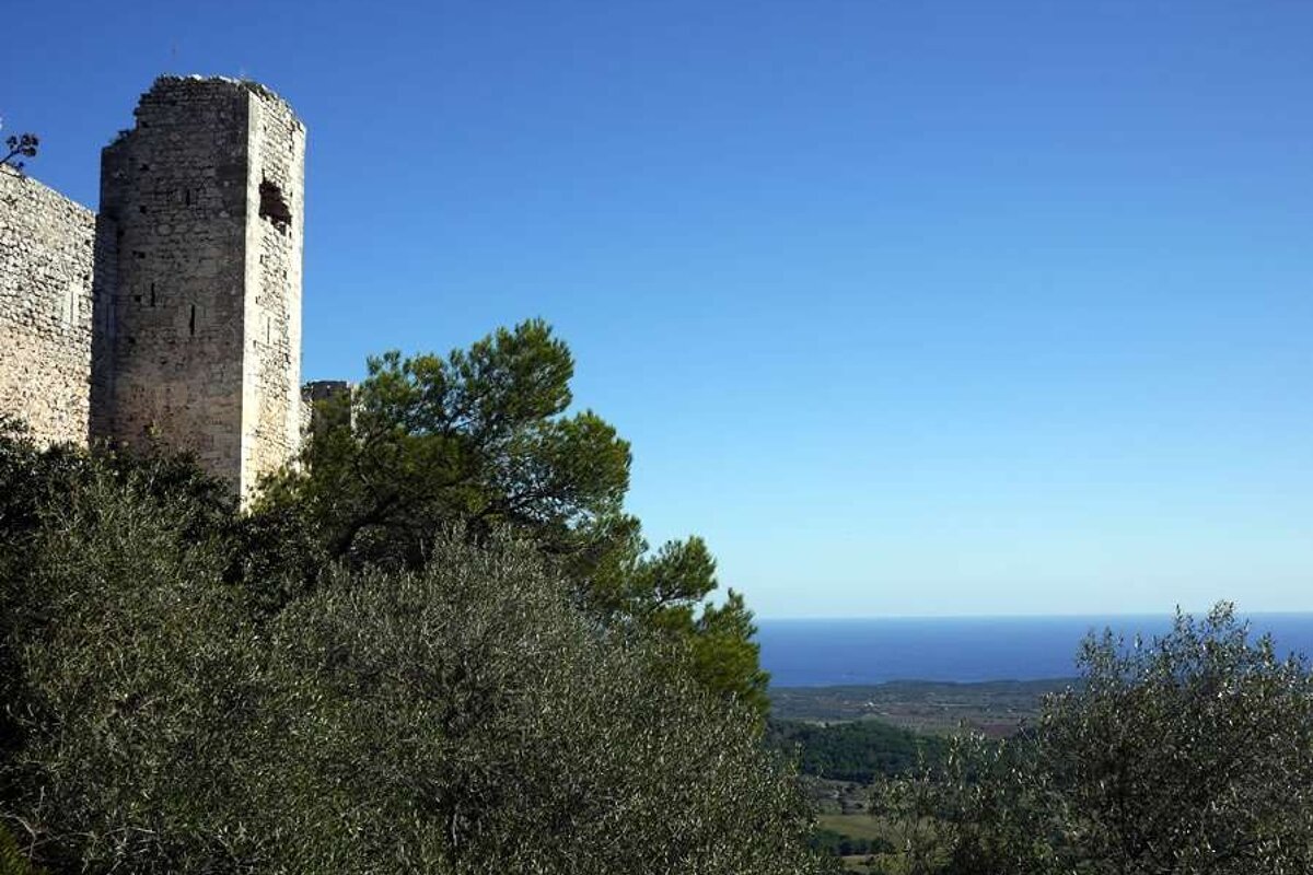 a photo of a castle tower overlooking the sea
