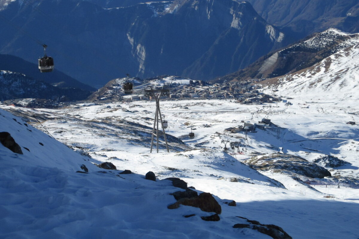 a view down to alpe dhuez resort