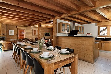 A dining room table with plates and glasses on it
