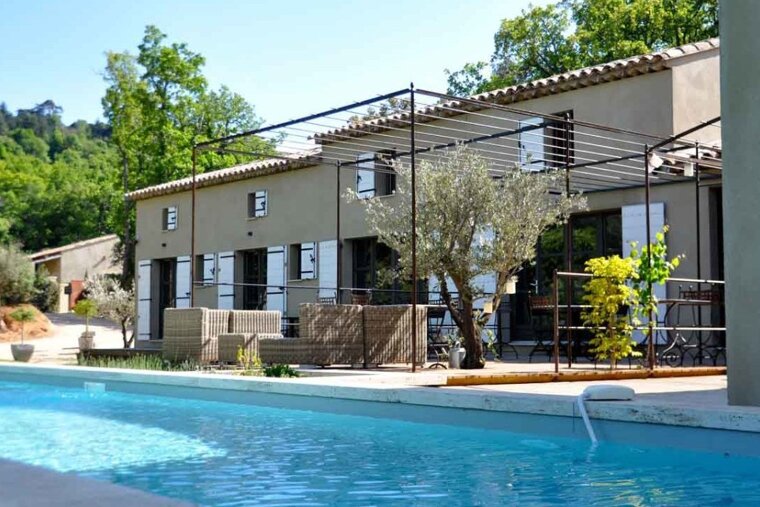 a pool and a house