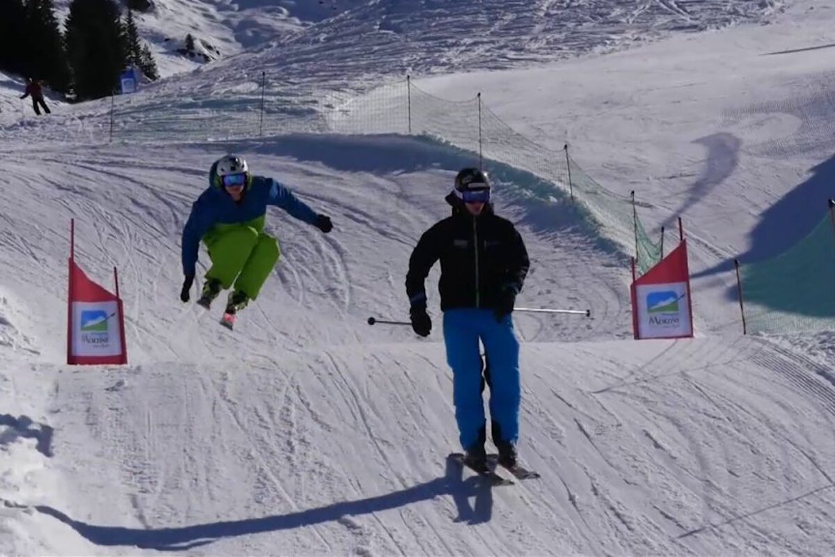 skiing on the bumps on the snowpark in Morzine