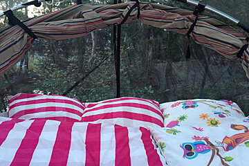 see through tent with duvet and pillows