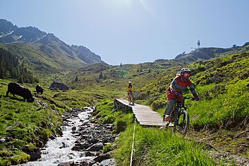 two mountain bikers on a trail in Verbier