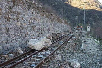 rock on railway tracks