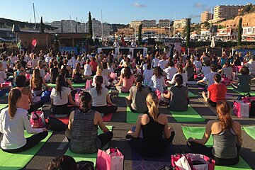 outdoor yoga session at port adriano mallorca