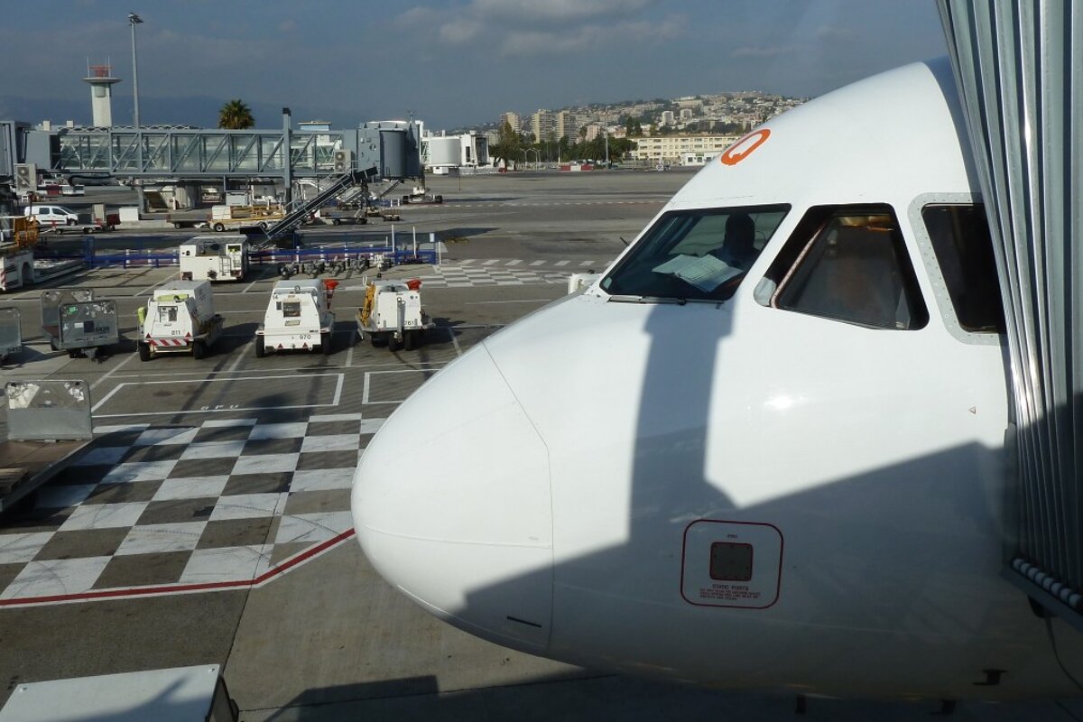 front of a plane at Nice airport