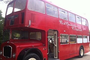 Red double decker bus restaurant