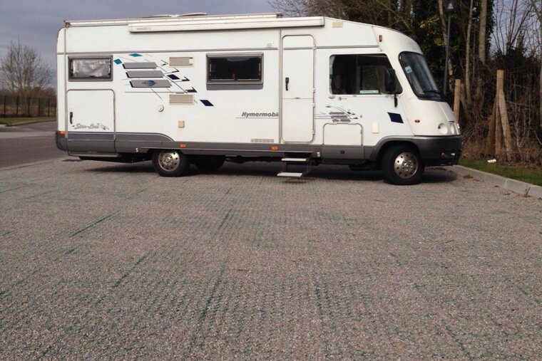 a motorhome parked in a layby