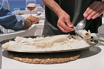 Sea bass baked in salt cotton beach club ibiza