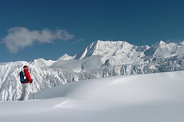 a skier looking at the mountains