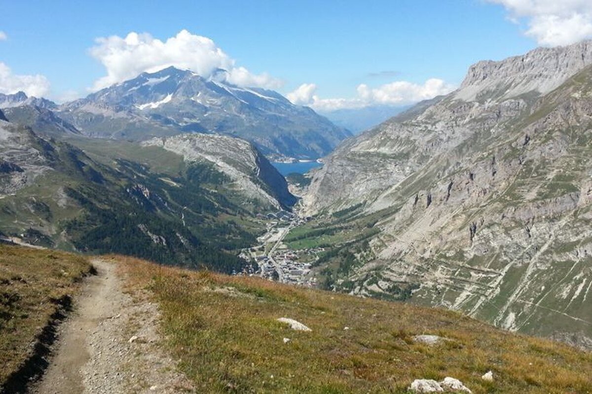 a mountain bike trail overlooking val disere