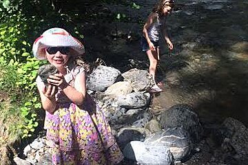 two girls playing in the river in morzine