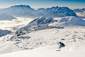 skier offpiste above Alpe d'Huez