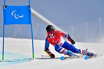 Slalom skier in the para alpine ski world cup