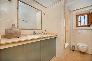 A bathroom with a sink a toilet and a mirror