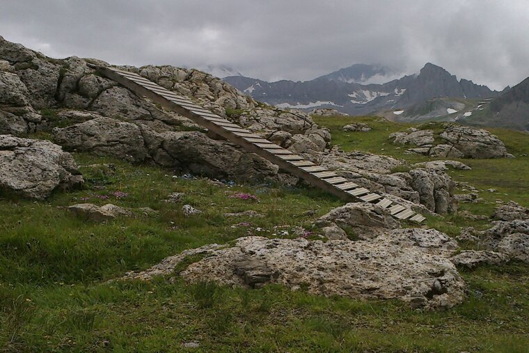a picture of a north shore ladder in tignes bike park