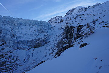 the Argentiere glacier and an ice waterfall