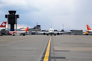 a plane on the runway