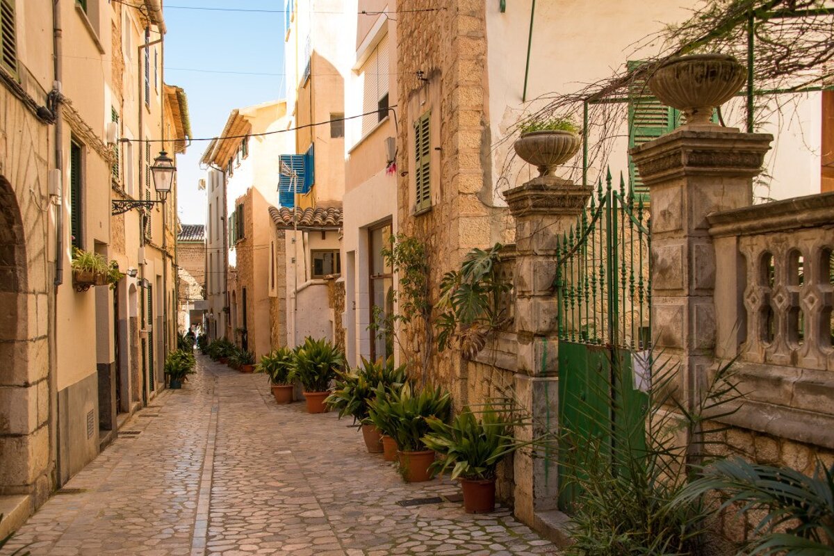 a cobbled street in soller