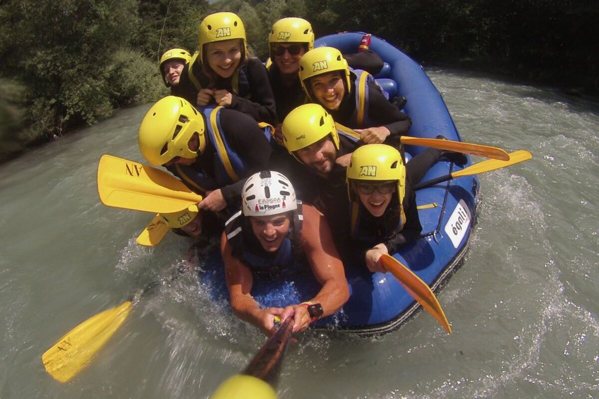 rafting down a white water river